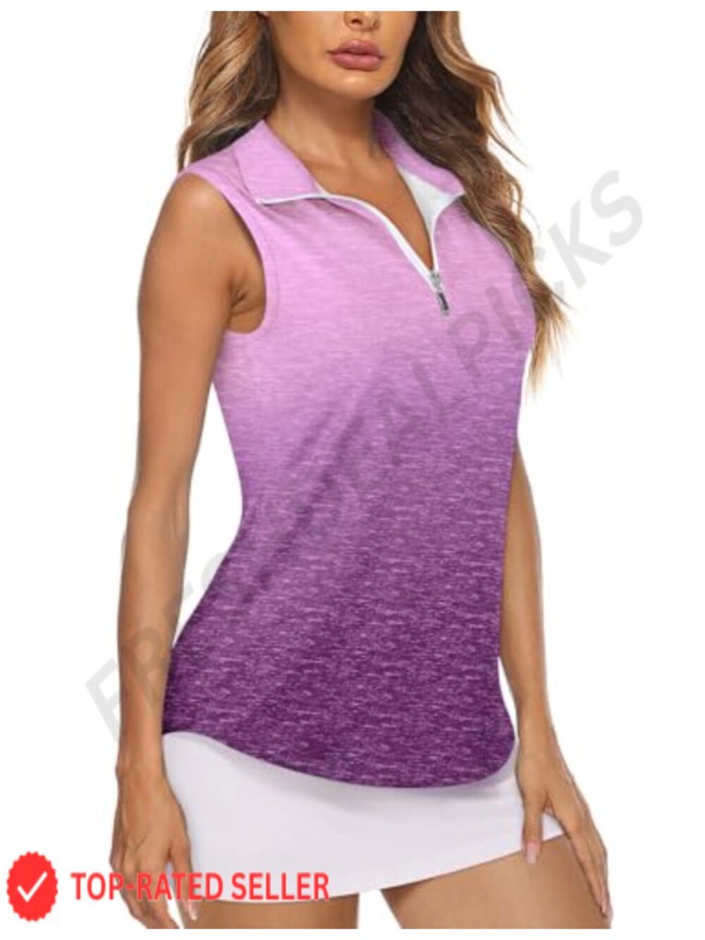 Women's Sleeveless Golf Polo Zip Up Moisture Wicking Athletic Tank Top